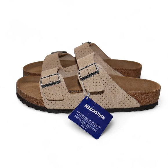 Birkenstock Men's Arizona Suede Embossed Sandals Size 10 Beige Flip Flops NWT - Picture 7 of 16